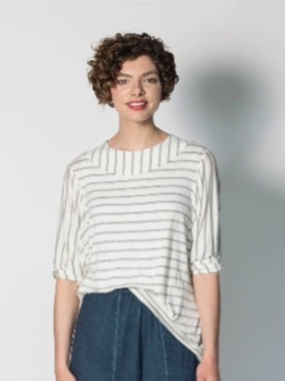 Women’s White Striped Relaxed Tee